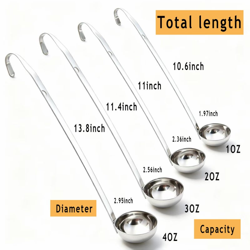 Markeny 4 Pieces Stainless Steel Soup Ladle Metal Handle Ladle with Pouring Rim,1oz/2oz/3oz/4oz Set Ladles for Cooking Soup Sauce - Image 2
